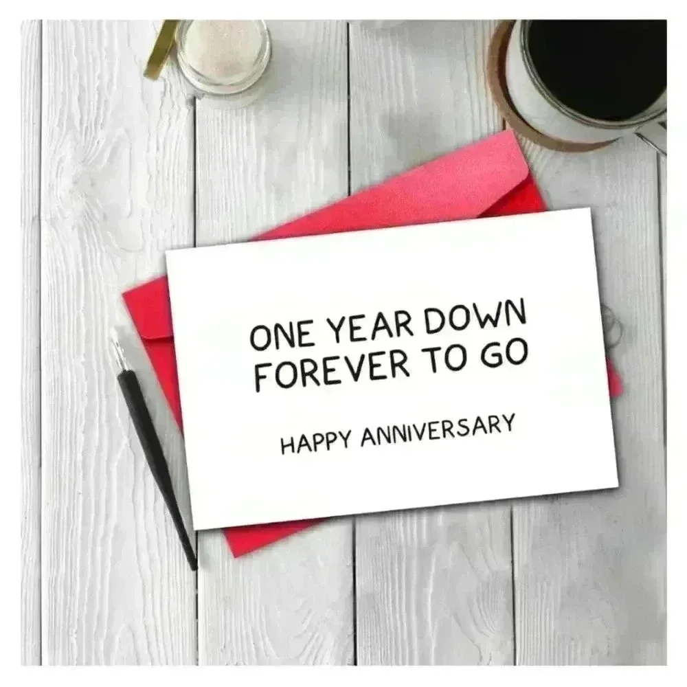 Unbranded Anniversary Card,‎ Greeting Card, One Year Down Forever To Go, Red